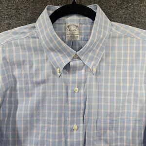 Brooks Brothers Shirt Mens 16.5 - 34 Blue Check Plaid Regent Fit Supima Non Iron